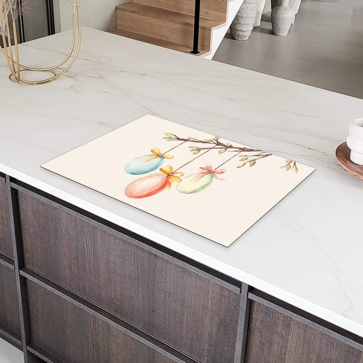 HERDABDECKPLATTE Osterkuchen - Schleife - Eier Ceranfeldabdeckung 76x51.5 cm - Creme, Kunststoff (76/51.5/0.2cm) - MuchoWow