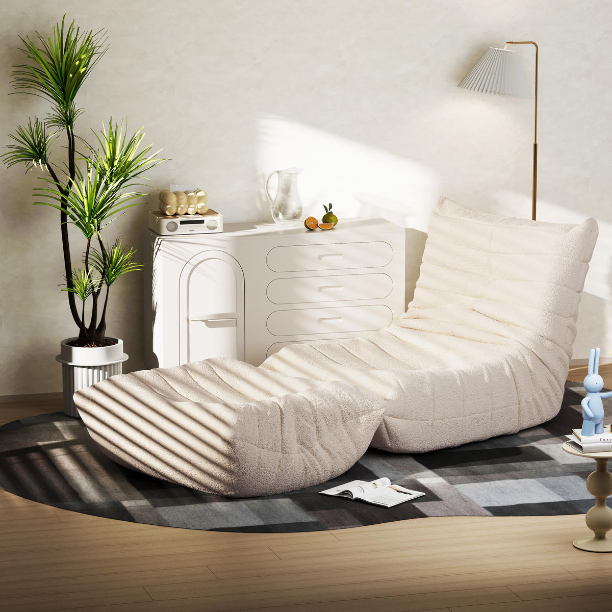 LIEGESESSEL in Sacksessel-Form 112/120/82 cm Beige für Schlafzimmer Wohnzimmer - Beige, Textil (120/82/112cm) - OKWISH