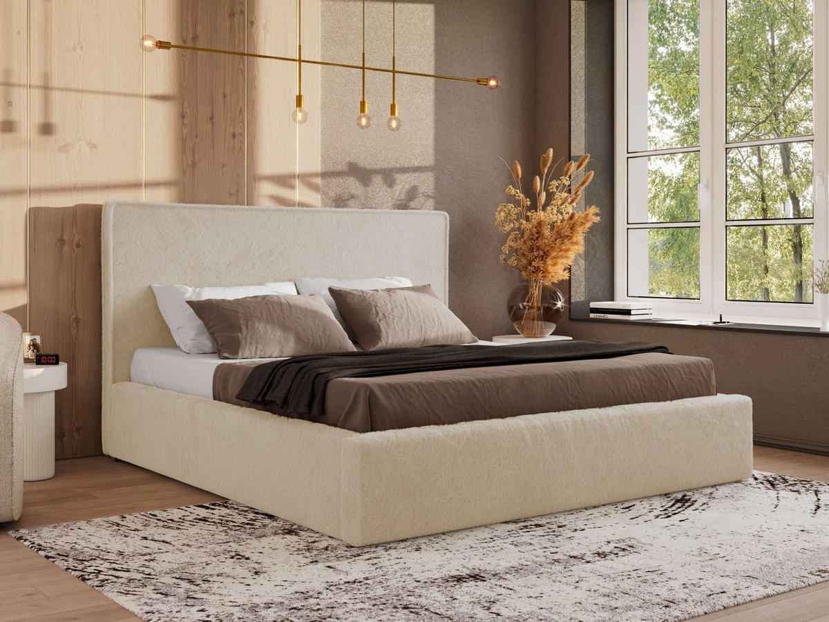 POLSTERBETT CORIVO CLASSIC 180/200 - Creme Plüsch - ohne Matratze - Creme, Textil (180/200cm) - MKS