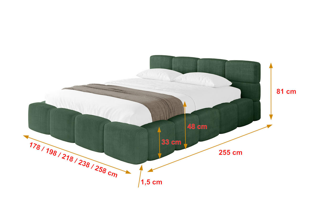 POLSTERBETT mit Bettkasten und Lattenrost, Bett mit Matratze H3/H4, Kopfteil, Boxbett, Doppelbett mit Stauraum - NATA-v1 200x200 Grün - Grün, Holzwerkstoff/Textil (200/200cm) - ALTDECOR