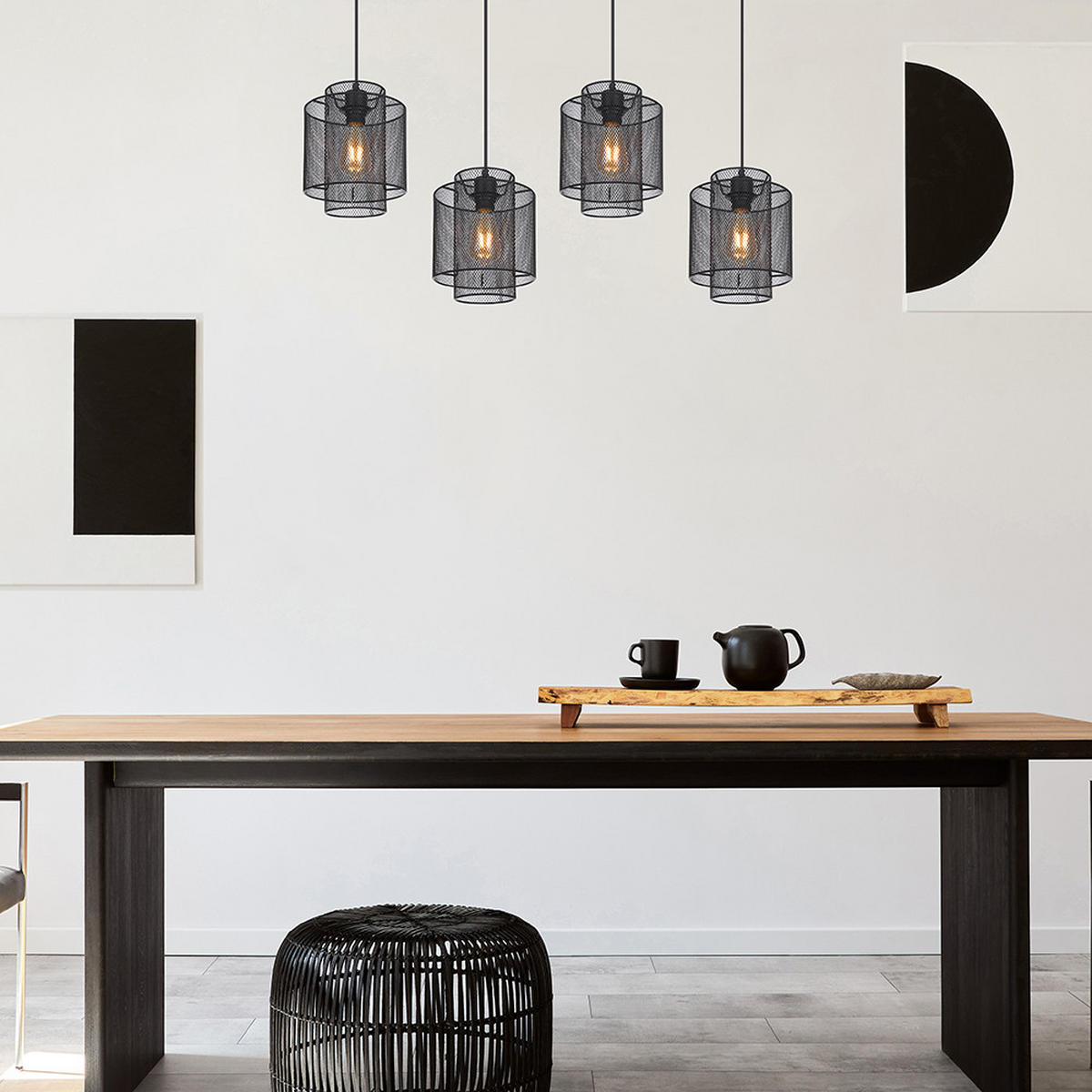 HÄNGELEUCHTE AUGUSTIN schwarz matt Gitteroptik - Schwarz, Metall (98/20/120cm) - Globo Lighting