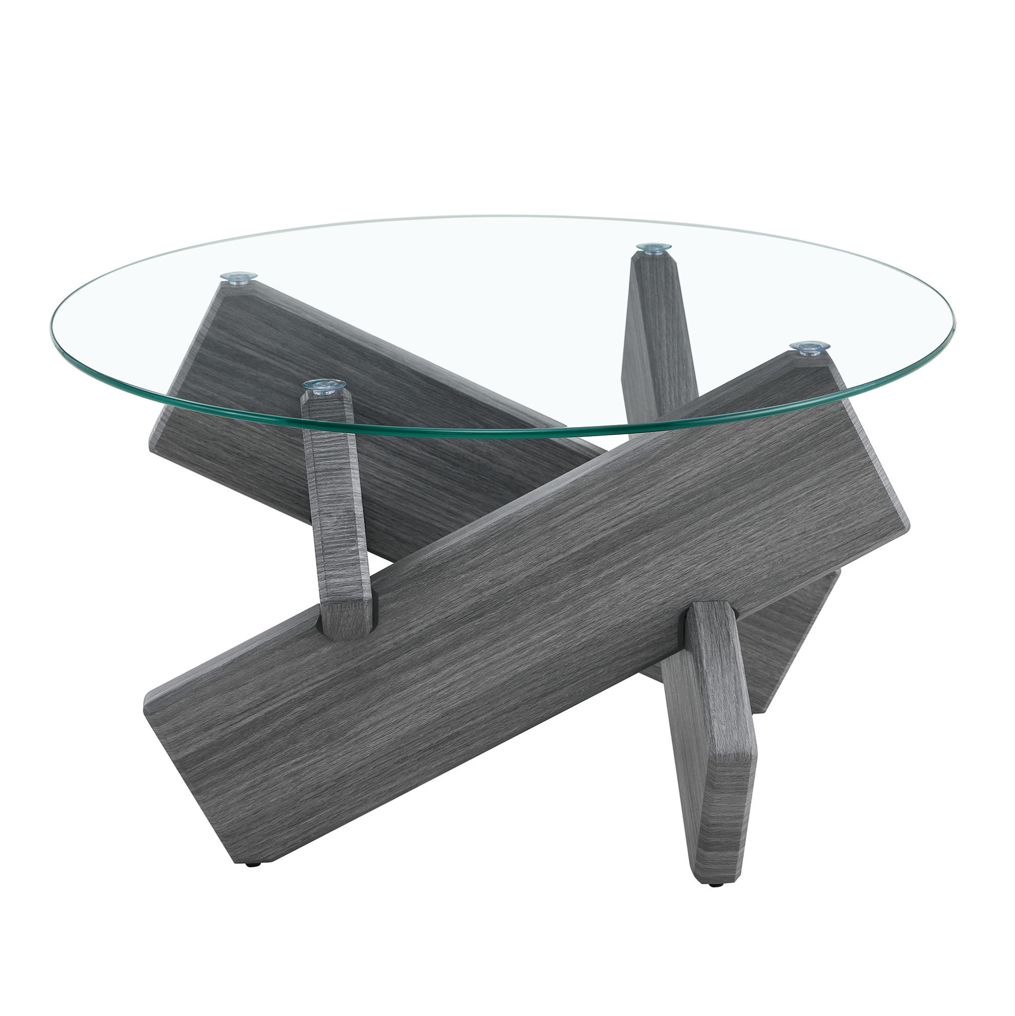 COUCHTISCH 79/45 cm aus Glas und MDF mit Kreuzgestell in Grau - Grau, Holzwerkstoff (79/79/45cm) - Flora Grace