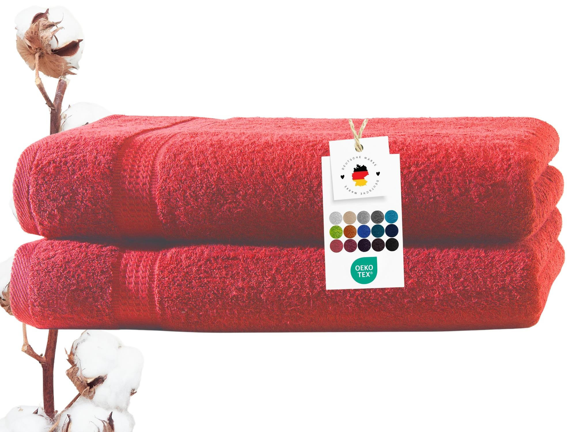 BADETUCH 100x150 cm Frottier Handtücher im 2er Set aus 100% Baumwolle, Rot 500g/m2 - Rot, Textil (100/150cm) - Carpe Sonno