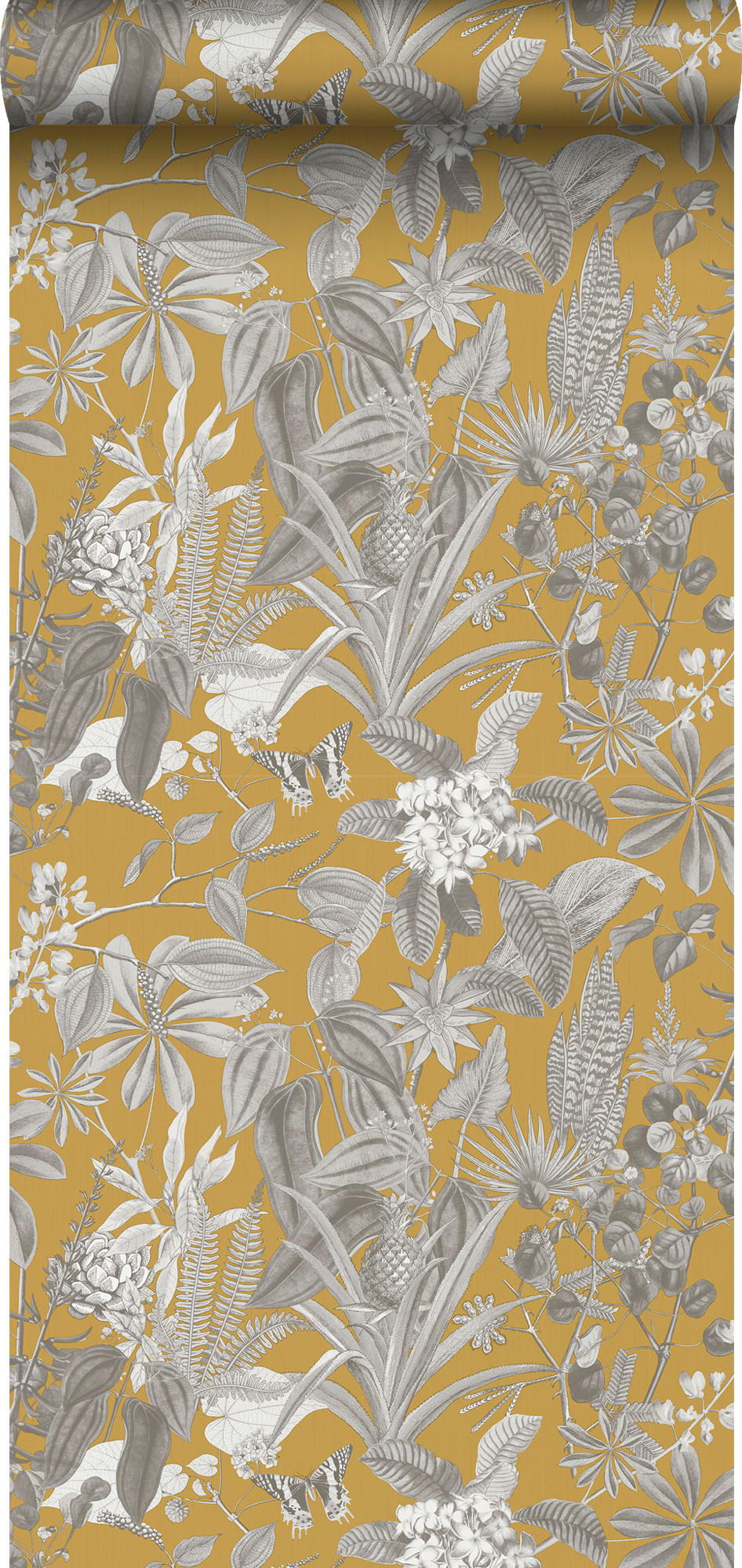 TAPETE tropische Blätter und Blüten 53 cm x 10 m - Gelb, Papier (53/1000cm) - Sanders & Sanders