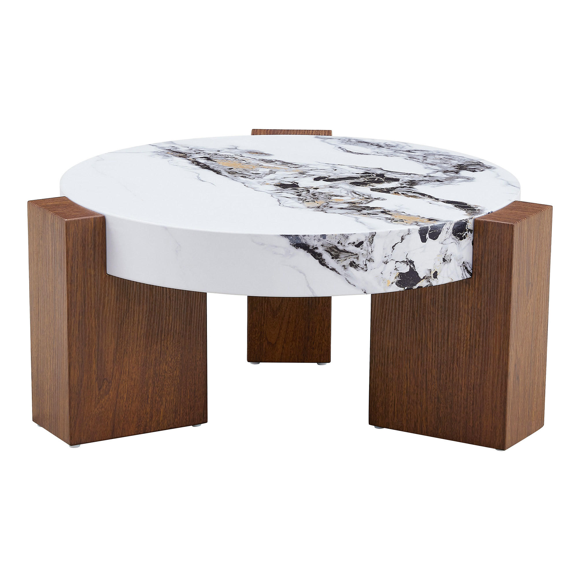 KONFERENČNÍ stolek / odkládací stolek, průměr 61/44 cm, MDF ořech/bílý mramor, sklo - ořechová, kompozitní dřevo (61/61/30cm) - BEAOK