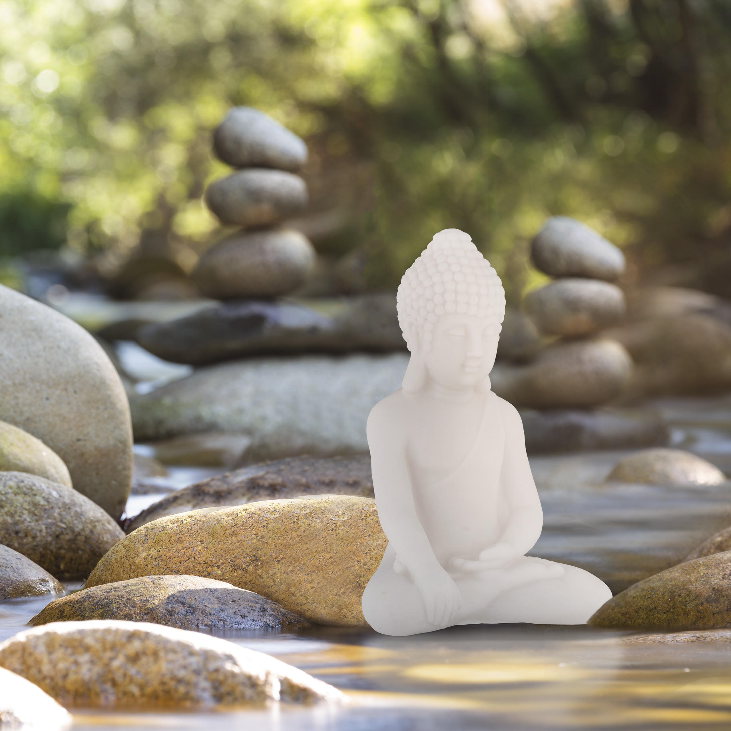 BUDDHA-FIGUR - Weiß, Kunststoff (11.5/17/8cm) - Relaxdays