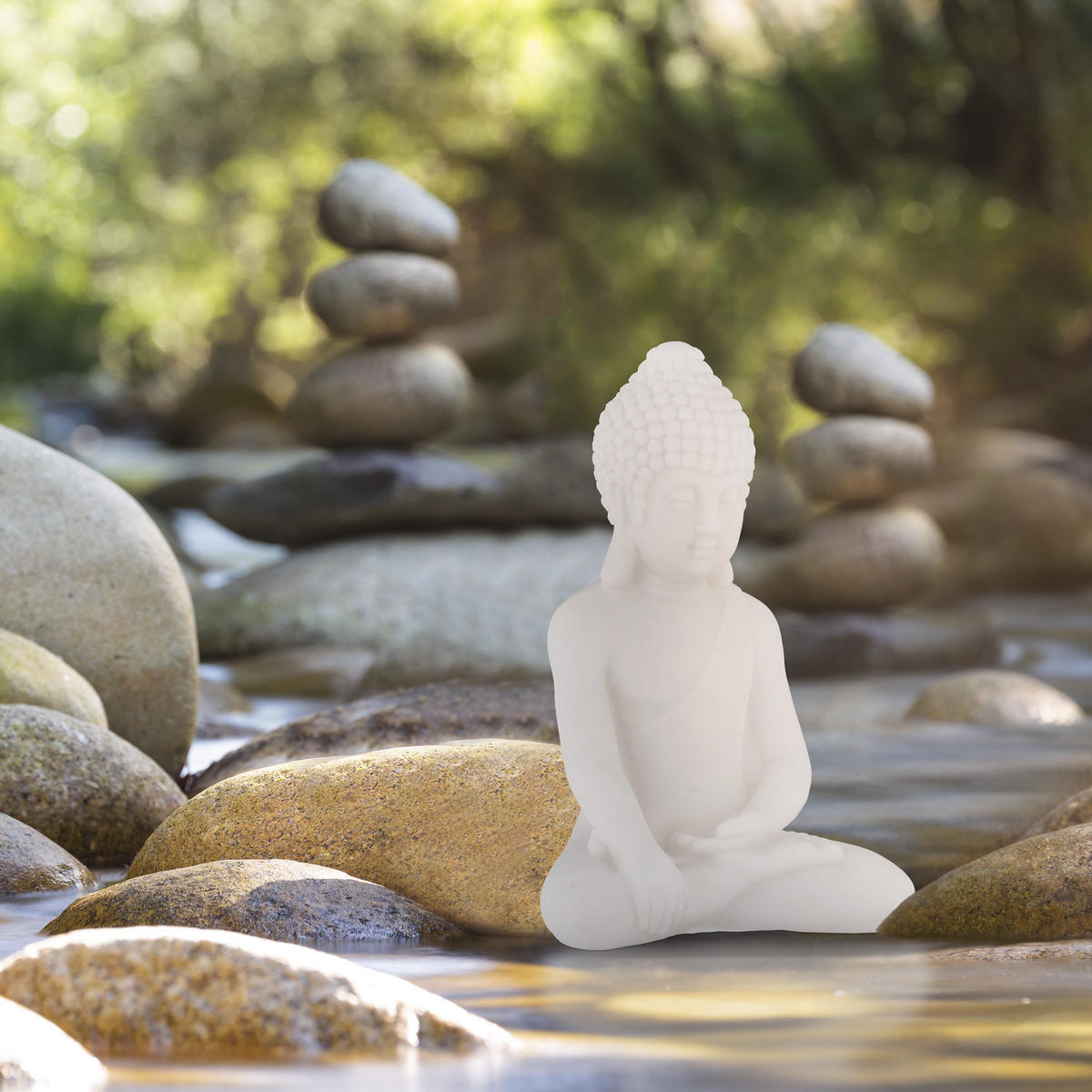 BUDDHA-FIGUR - Weiß, Kunststoff (11.5/17/8cm) - Relaxdays