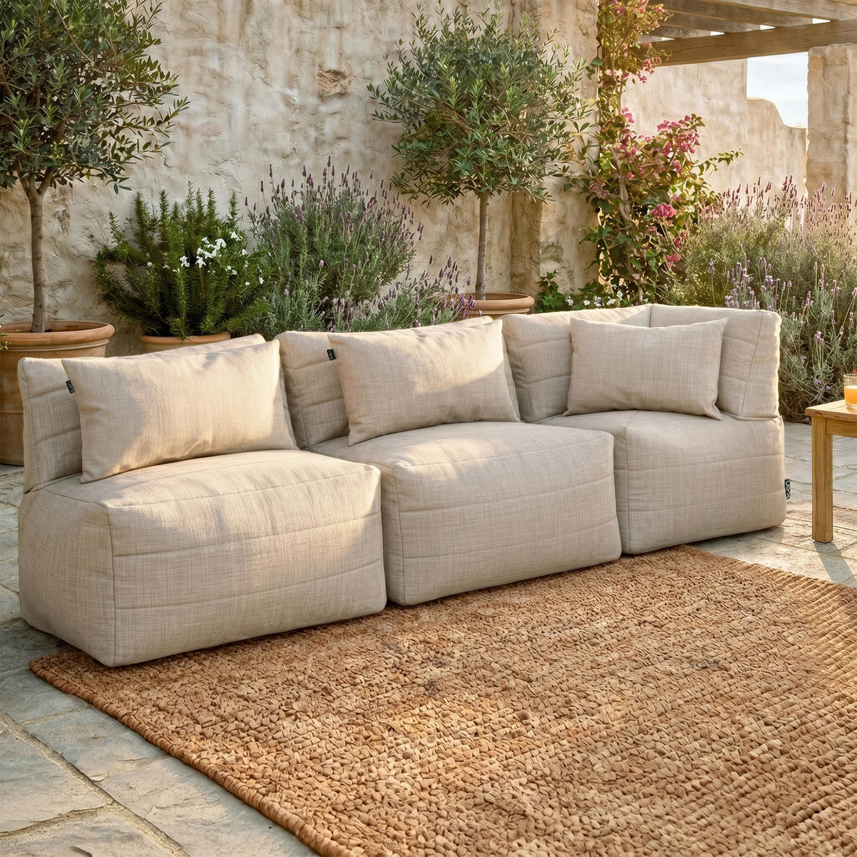SITZSACK-SOFA 3-tlg. modular outdoor Noa - Beige, Textil (228/70/78cm) - icon