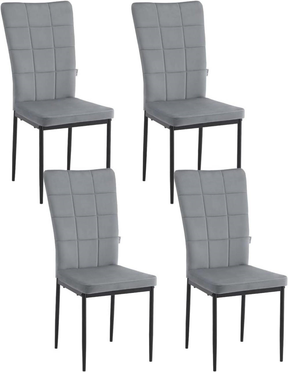 ESSZIMMERSTUHL 4er Set, aus Samt, Metallbeine, Dunkelgrau - Dunkelgrau/Schwarz, Kunststoff/Textil (43/96.5/57.5cm) - Woltu
