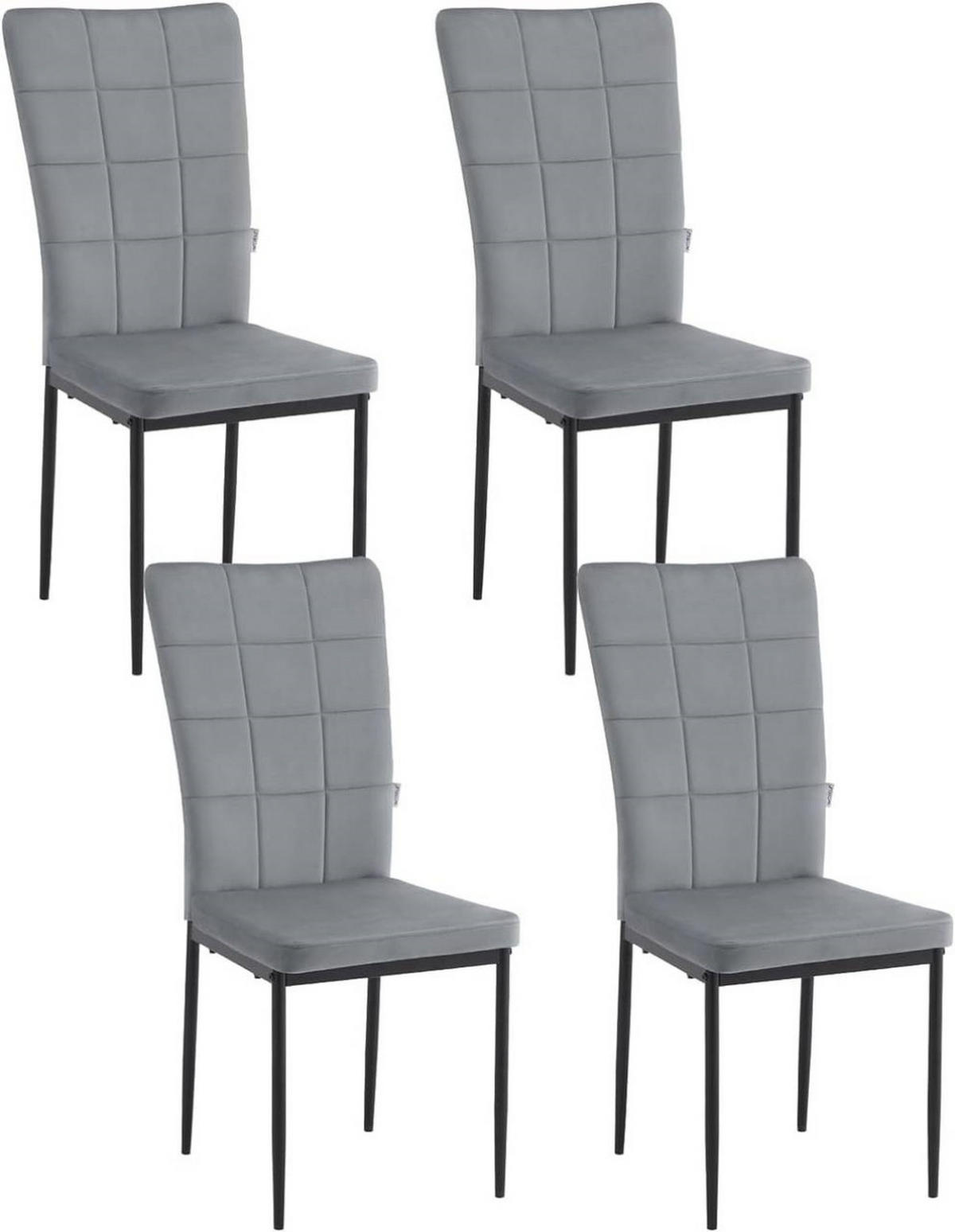 ESSZIMMERSTUHL 4er Set, aus Samt, Metallbeine, Dunkelgrau - Dunkelgrau/Schwarz, Kunststoff/Textil (43/96.5/57.5cm) - Woltu