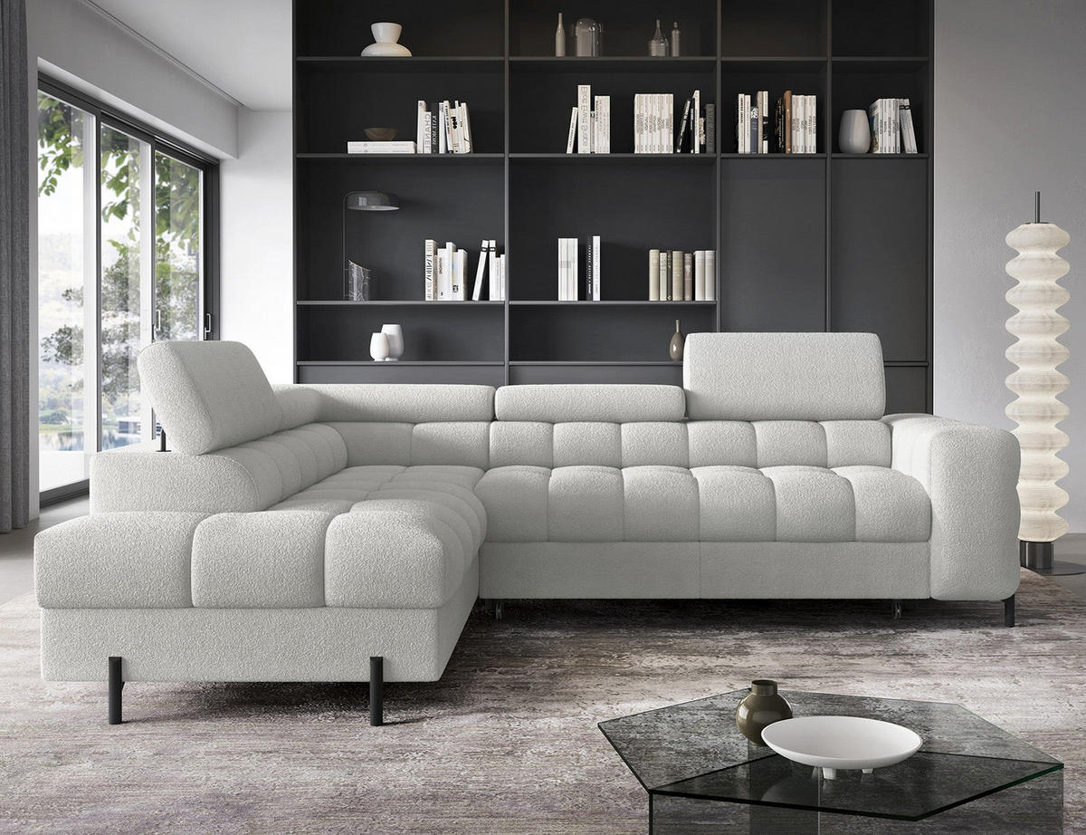 WOHNLANDSCHAFT FERUCCE Ecksofa L-Form – Polsterecke mit Schlaffunktion, Bettkasten & verstellbaren Kopfstützen 276 cm - Creme/Hellgrau, Kunststoff (276/200cm) - Wohnideebilder