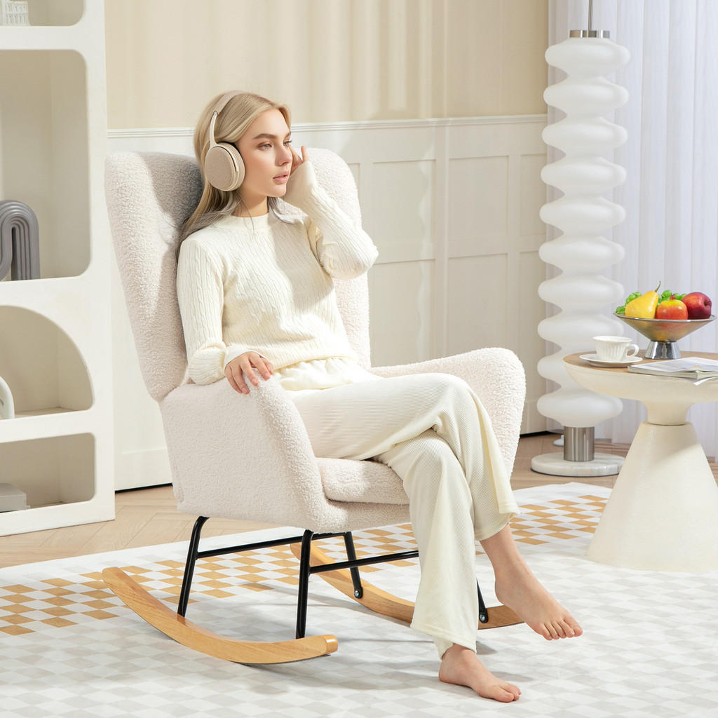 Thumbnail - Homcom Schaukelstuhll, Weiß, Textil, 92x100x69 cm, Wohnzimmer, Sessel, Schaukelstühle