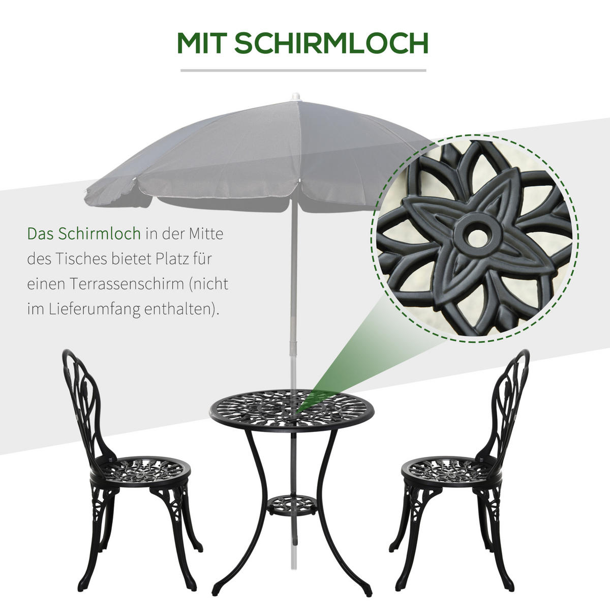 BISTRO set Ø60/67 cm černý z hliníku se skládacími židlemi pro 2 osoby - černá, kov - OKWISH