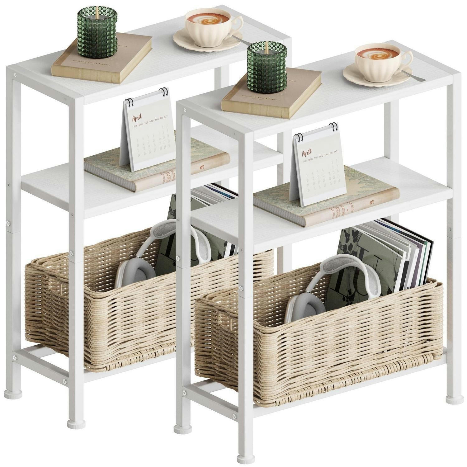 BEISTELLTISCH 3 Ablagen Weiß 18 x 43 x 56,5 cm - Weiß, Holzwerkstoff (18/43/56.5cm)