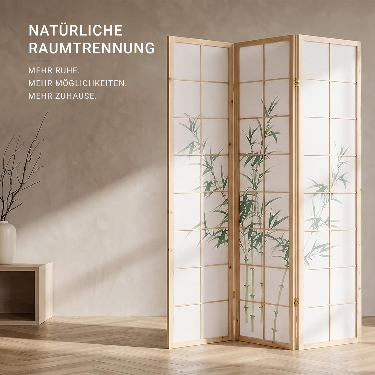 PARAVENT 3-tlg. 132/175 cm Braun Bambusmuster - Braun, Holz (132/175/2cm) - Homestyle4u