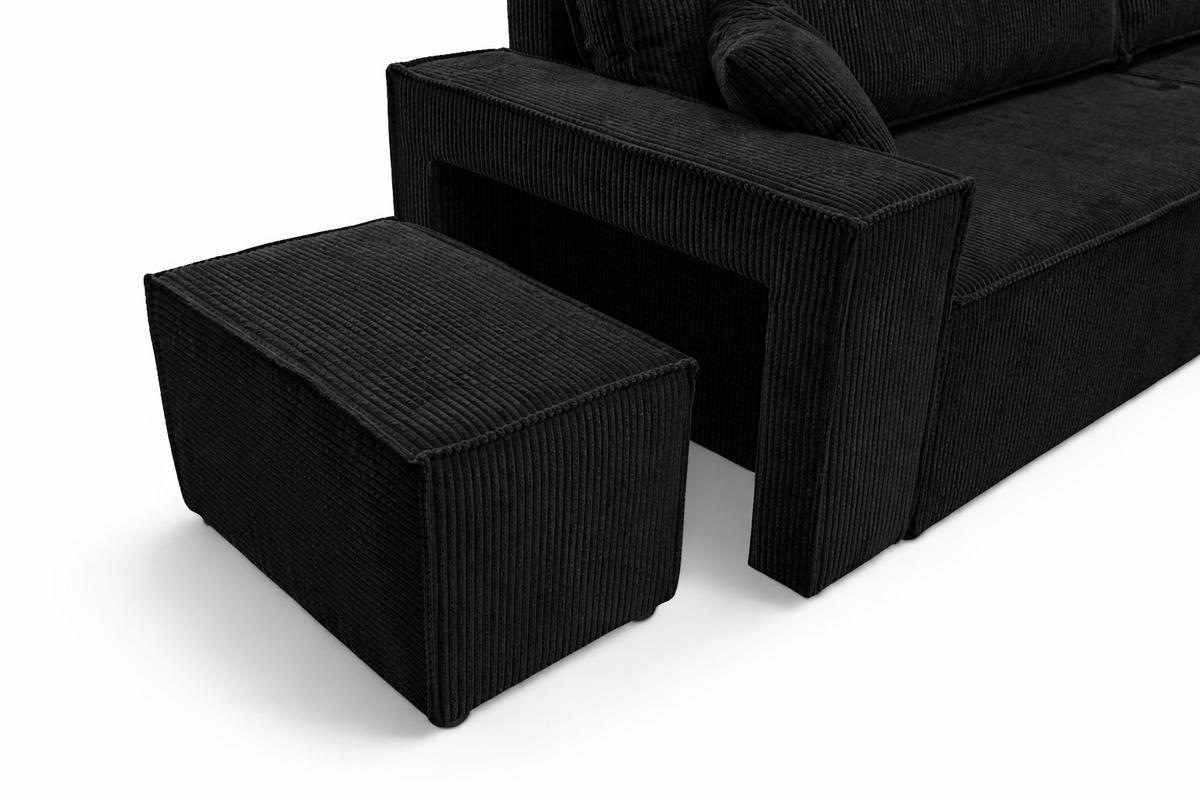 ECKSOFA Mit Schlaffunktion Und Pouf, Cordstoff Poso, Schwarz, Rechts, Best L Mit Pouf - Schwarz, Holz (244/145cm) - Kaiser Möbel