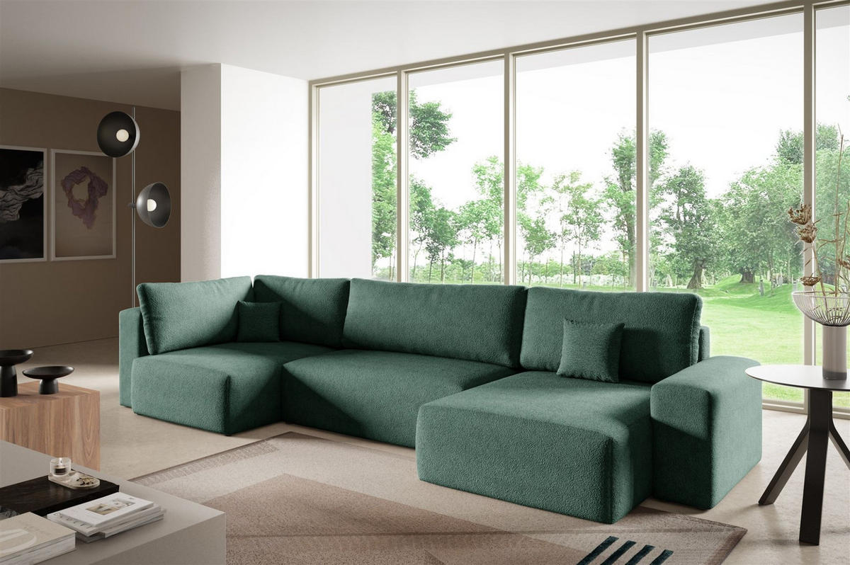 WOHNLANDSCHAFT Arona Xl - Grün, Holzwerkstoff/Textil (397/70/148cm) - Fun Möbel