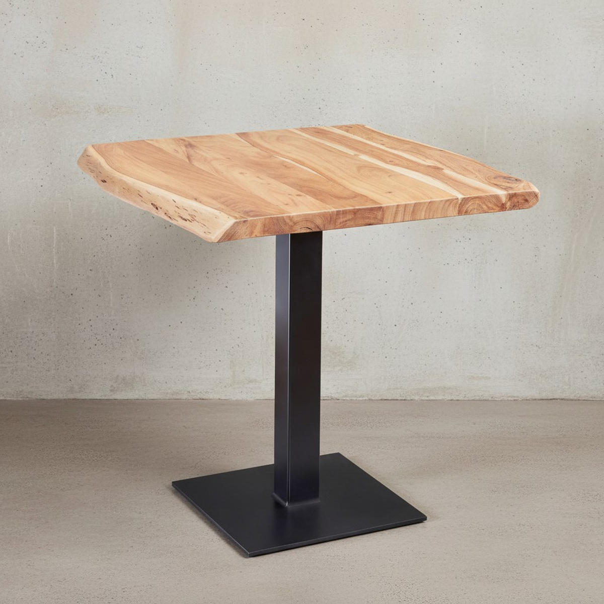 ESSTISCH – Massivholz quadratisch Baumkante Edelstahlfuß Unikat - Beige/Schwarz, Holz/Metall (75/80/75cm) - KADIMA DESIGN