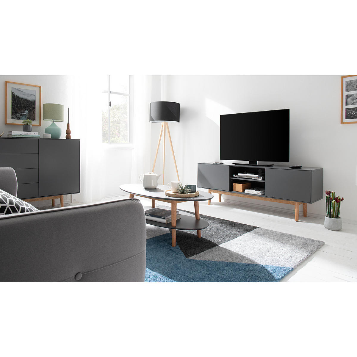 TV-LOWBOARD - Eichefarben/Grau, Holzwerkstoff (160/59/40cm) - home24