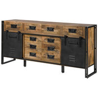 SIDEBOARD Mango 195x45x90 natur lackiert / Metall grau BLACKBURN #309 - Braun, Holz (195/90/45cm) - Massivmoebel24