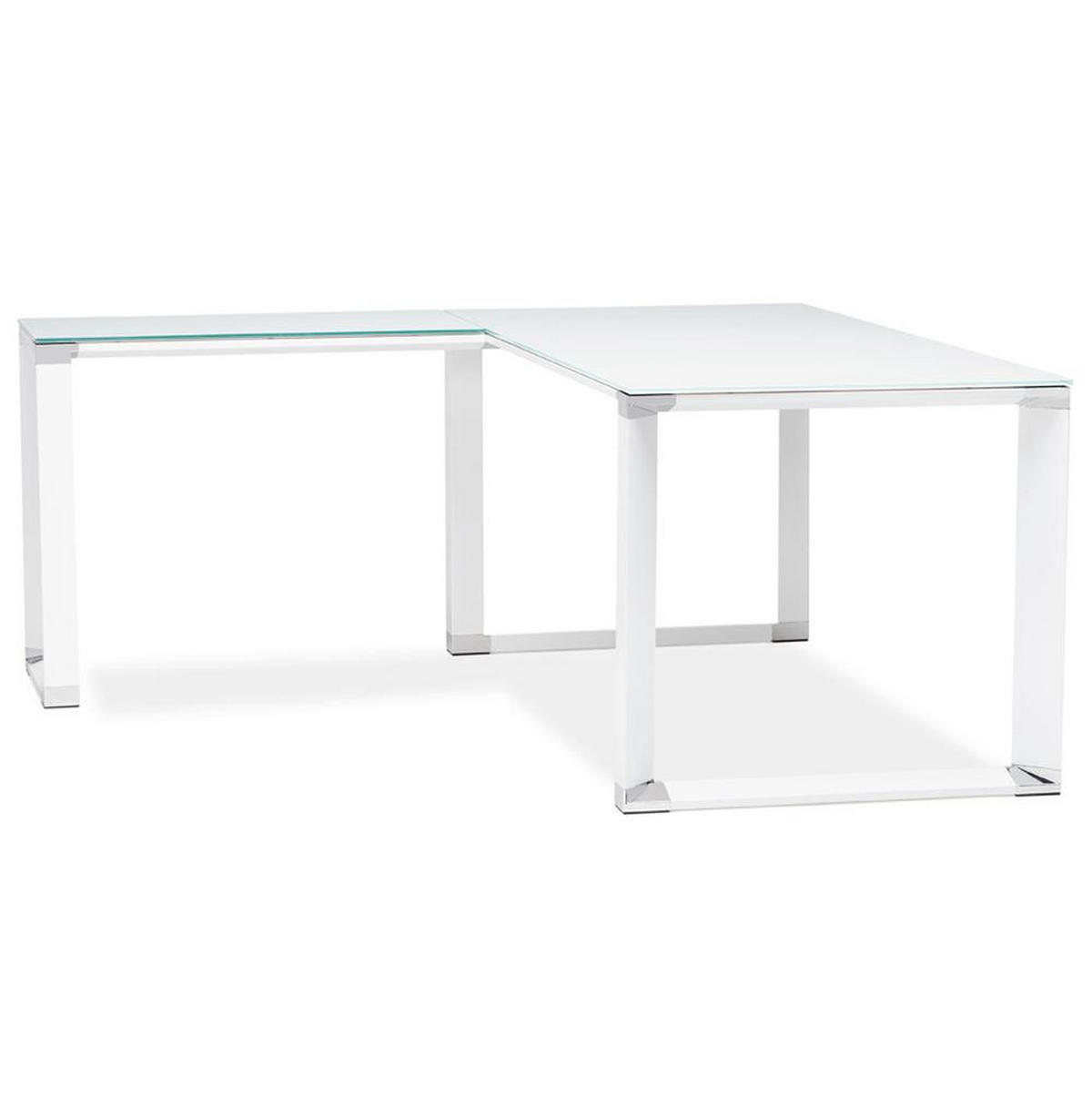ECKSCHREIBTISCH Glas Metall Chromakzente Platzsparend KERIX, Weiß 170x160x73 cm - Weiß, Glas/Metall (160/170/73cm) - KADIMA DESIGN