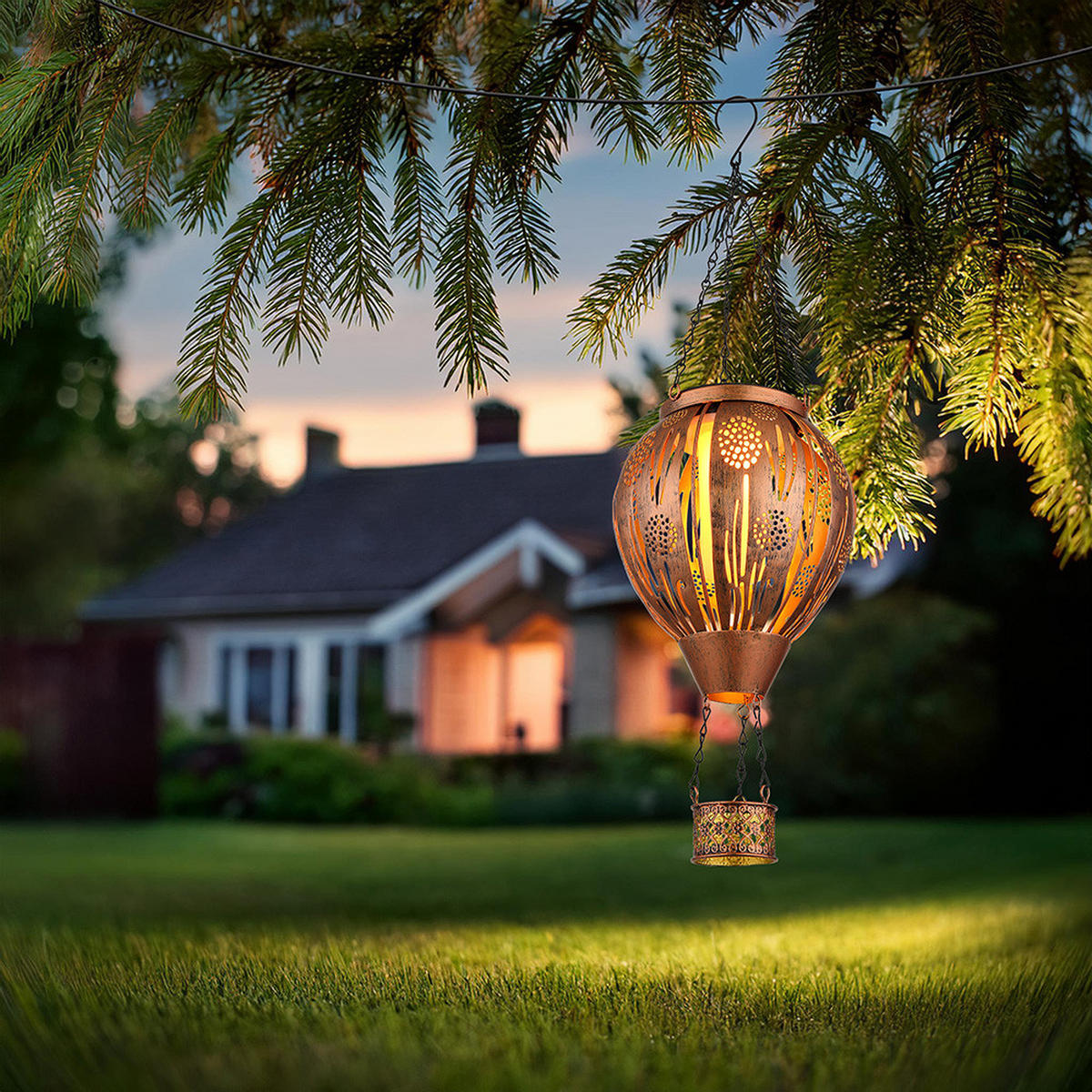 LED AUSSENLEUCHTE Solar Heißluftballon Bunt 2er Set - Multicolor, Metall (14/14/46cm) - Globo Lighting