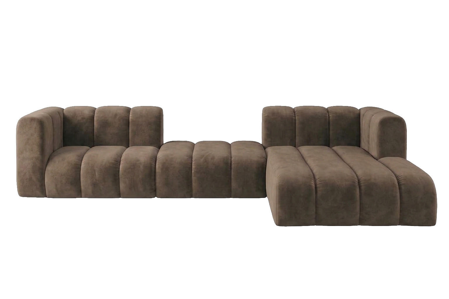 ECKSOFA Modulares In L-Form, Velvet-Stoff Riviera, Braun, Rechts, GRAND 319 cm - Braun, Holz (319/175cm) - Kaiser Möbel