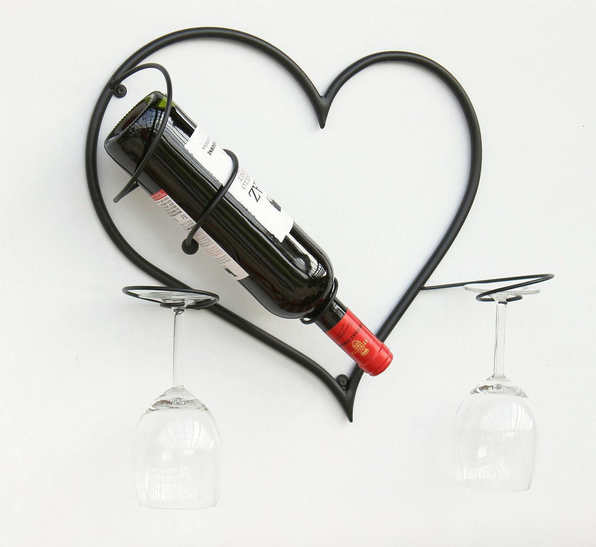 WANDBILD Weinregal Herz Flaschenständer aus Metall 38 cm Flaschenhalter - Schwarz, Metall (38/38/12cm) - DanDiBo