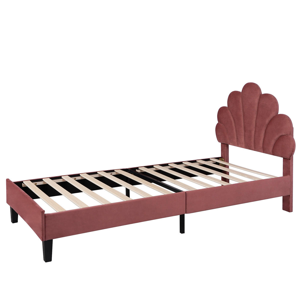 POLSTERBETT 90/200 cm Bohnenrot mit Kopfteil in Blumenform - Dunkelrosa, Textil (90/200cm) - OKWISH