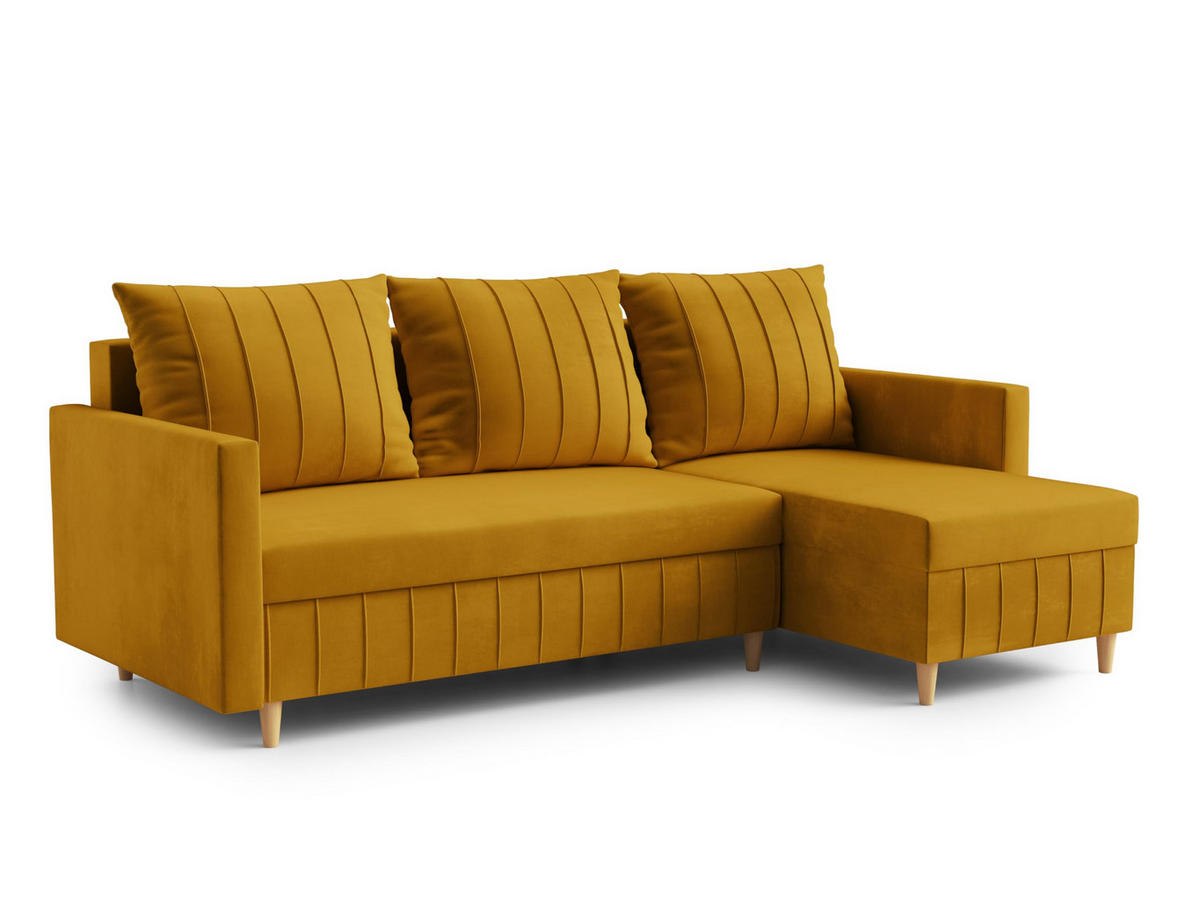 ECKSOFA FOX L-förmig Modernes Verstellbare Kopfstützen Luxuriöser Velours Schlaffunktion lose Rückenkissen freistehend RECHTS 224x146x98 cm Brown - Braun, Holz/Textil (224/146cm) - DomoHome
