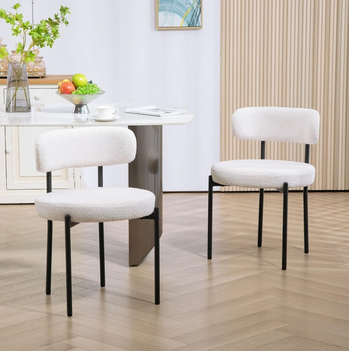 ESSZIMMERSTUHL 2er-Set gepolstert 51 x 51 x 76 cm Polyester Cream White - Weiß, Metall (51/76/51cm) - Meubliv