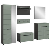 GARDEROBE SET 6-teilig Salbei Grün, Basalt Grau, Komplett-Set mit Soft-Close - Salbeigrün/Schwarz, Holzwerkstoff/Kunststoff (255/190/37cm) - Inn.Furn