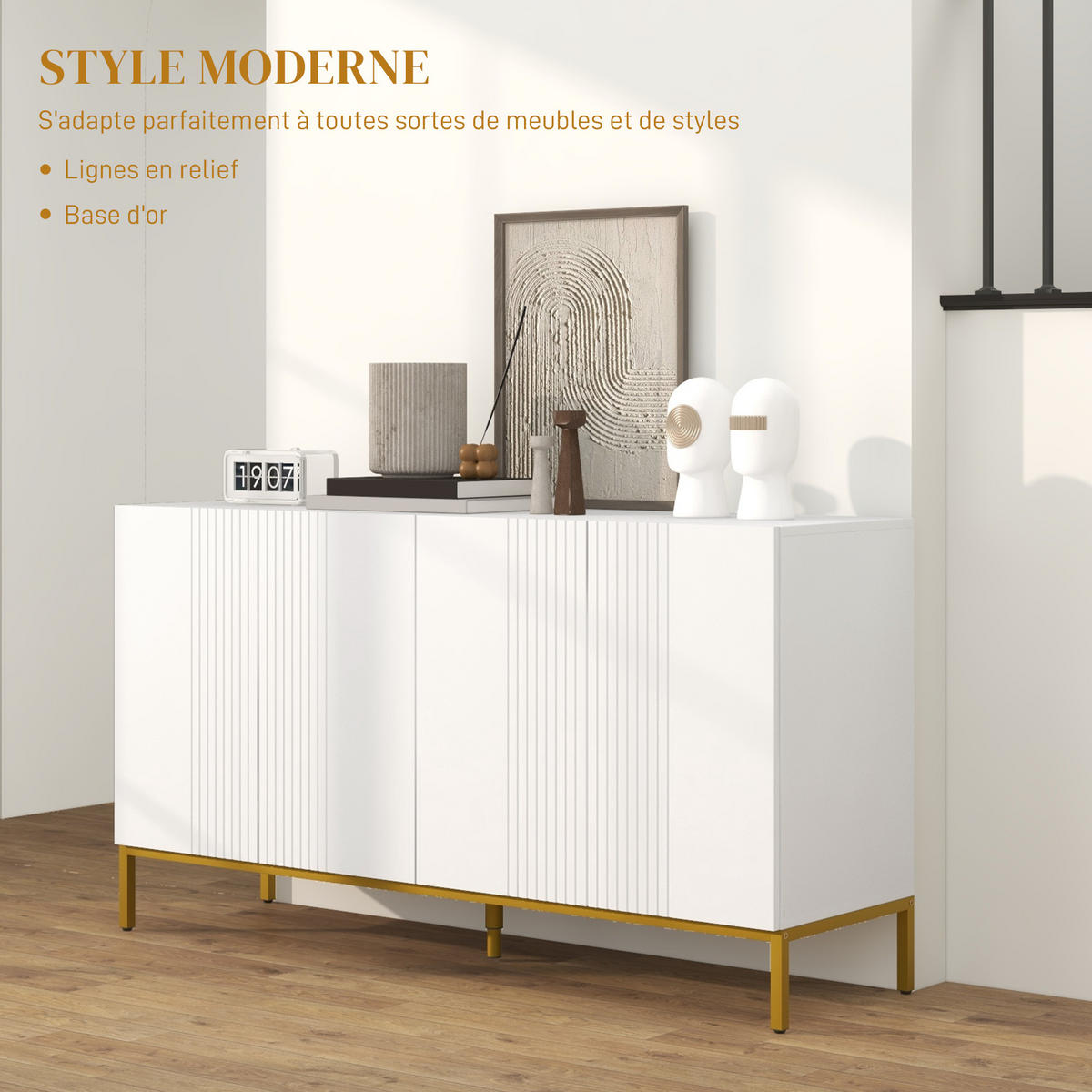 SIDEBOARD Weiß-Goldfarben, 4 Türen, 140/40/75 cm - Weiß, Holz (140/75/40cm) - PANGIVO