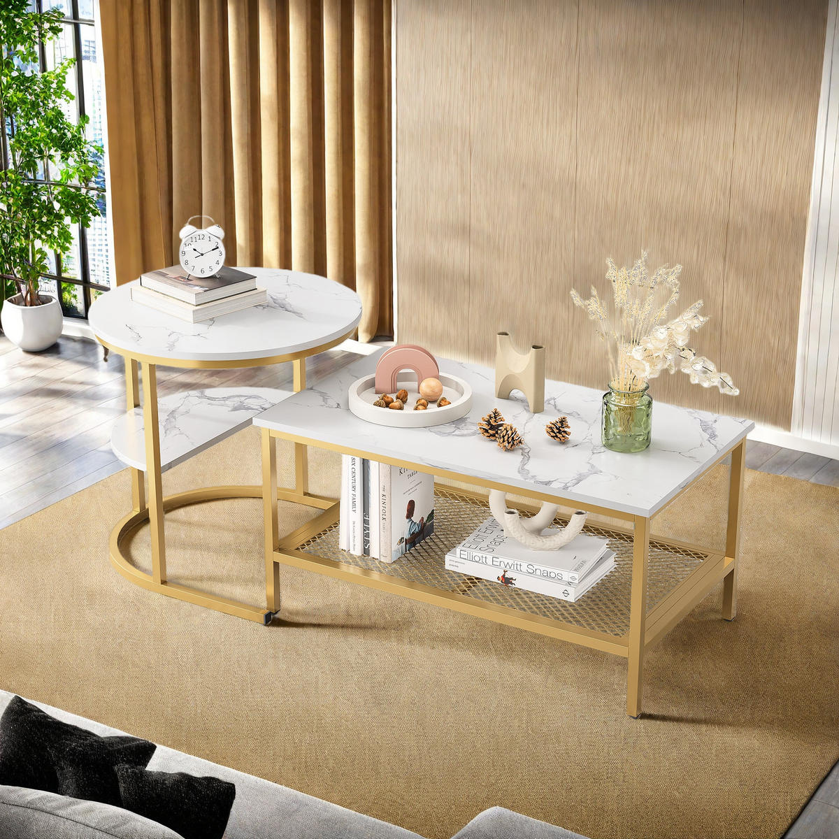 COUCHTISCH-SET Marmor-Look, Gold Metall, kombinierbar - Goldfarben, Metall (80/46/41cm) - SHOPENTRA