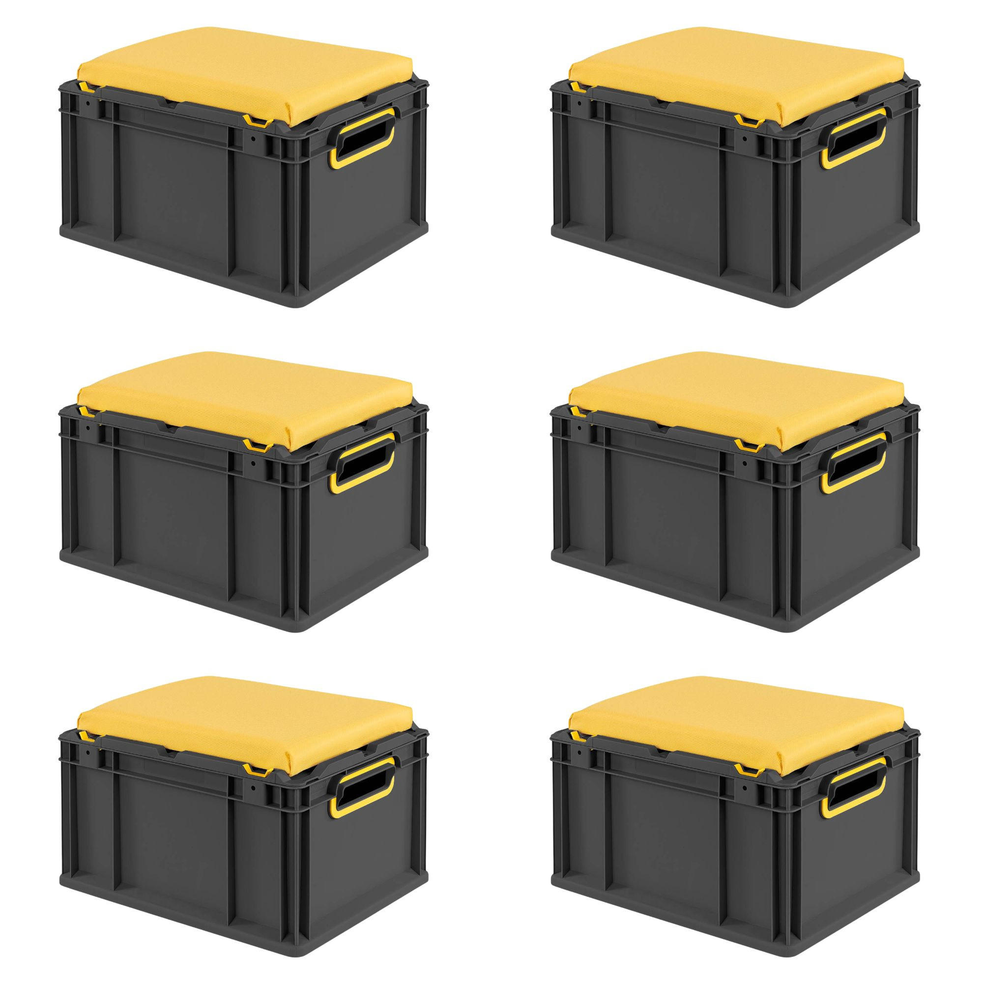 EUROBOX 6x NextGen Seat Gelb, HxBxT 26,5x30x40cm, 20 Liter, Griffe offen, Schwarz - Schwarz, Kunststoff (30/26.5/40cm) - PROREGAL
