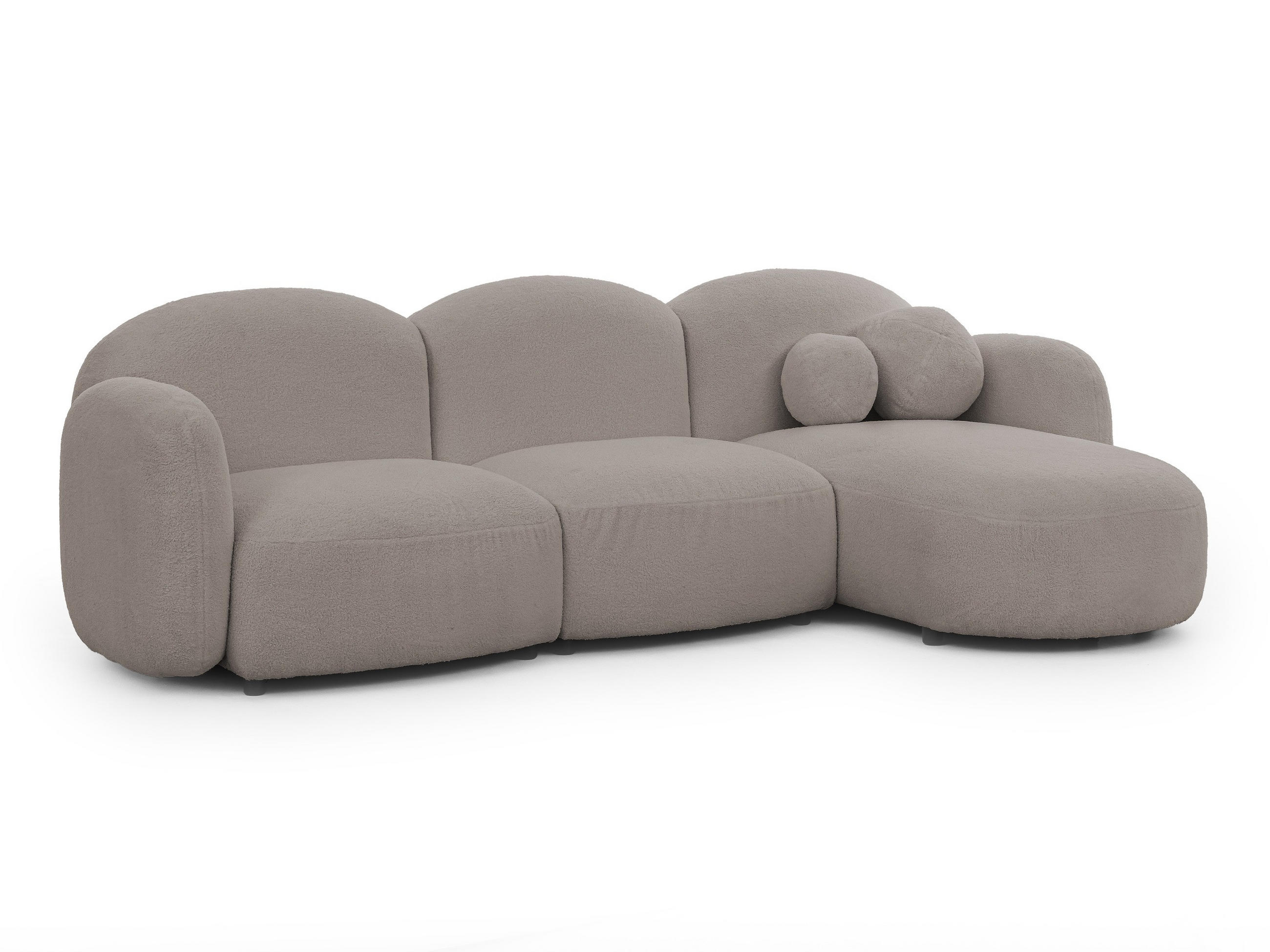 ECKSOFA Nuvola mit abgerundetem Design Hellgrau Bouclé-Stoff - Ottomane Rechts - Hellgrau/Schwarz, Holz/Kunststoff (268/146cm) - S-Style Möbel