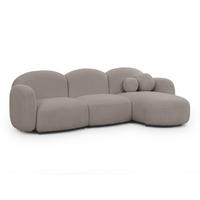 ECKSOFA Nuvola mit abgerundetem Design Hellgrau Bouclé-Stoff - Ottomane Rechts - Hellgrau/Schwarz, Holz/Kunststoff (268/146cm) - S-Style Möbel