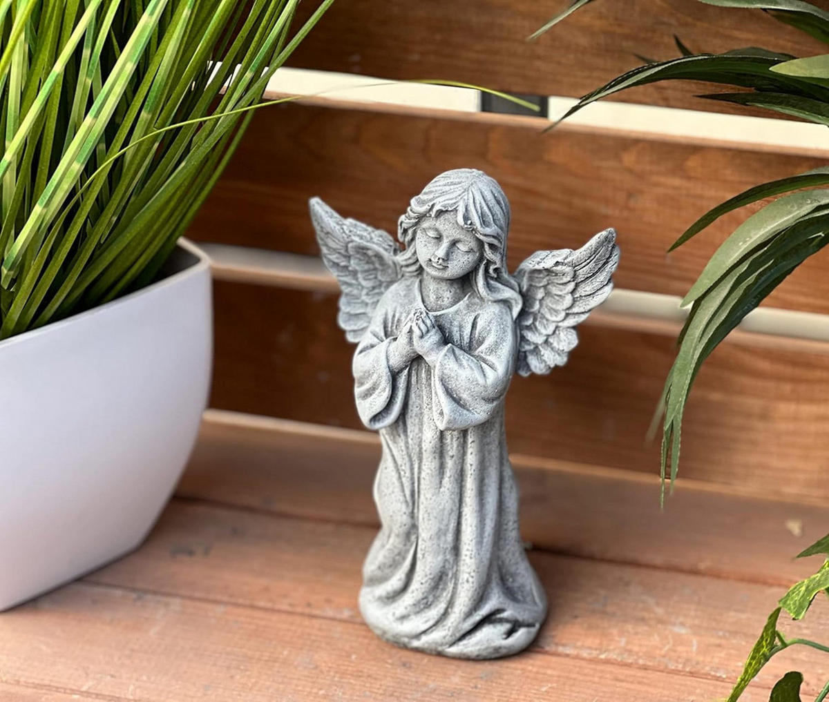 STEINFIGUR betender Engel stehend frostfest Steinguss - Grau, Stein (11/17/6cm) - stoneandstyle