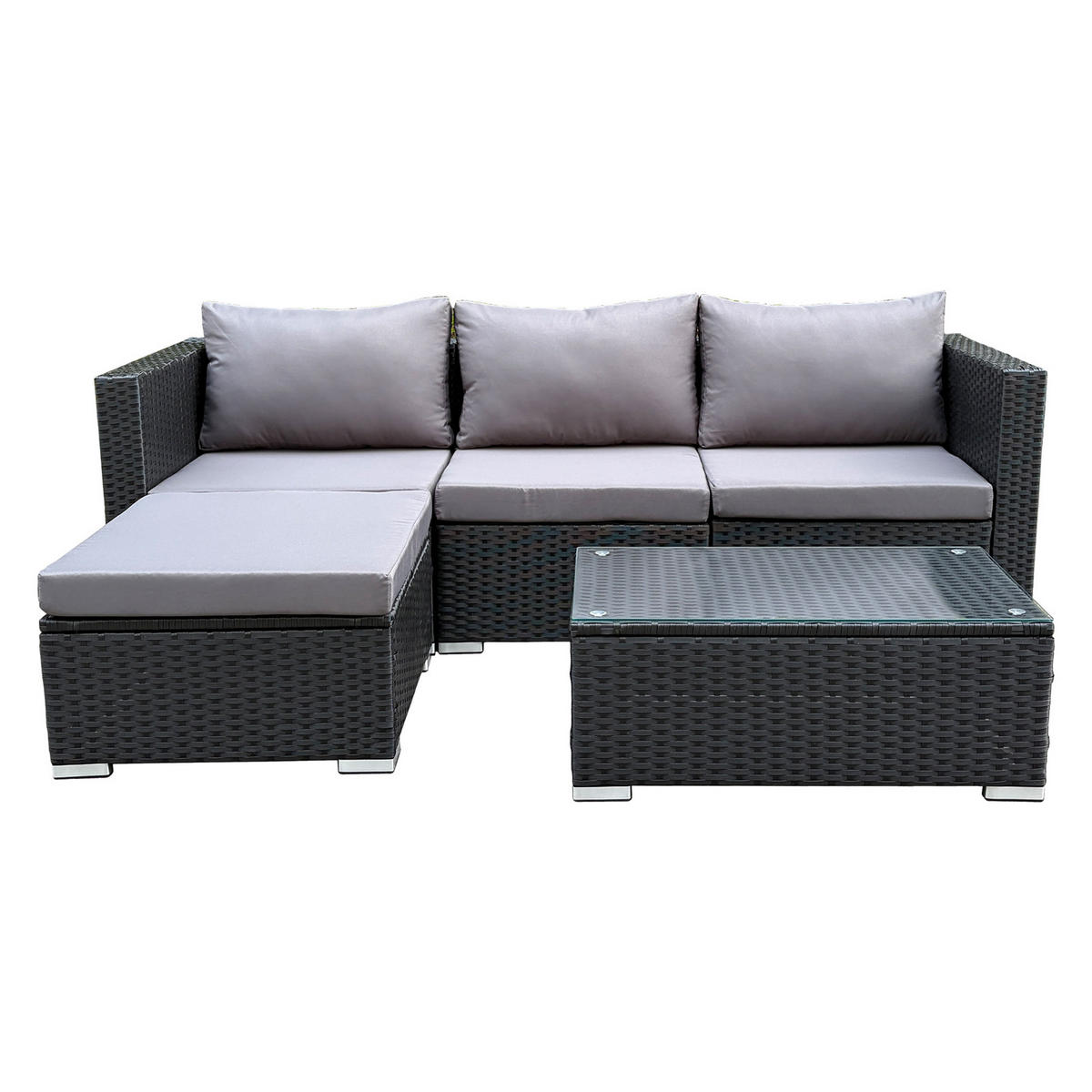 GARTENLOUNGE Queens Polyrattan Schwarz - Schwarz/Grau, Kunststoff - SVITA
