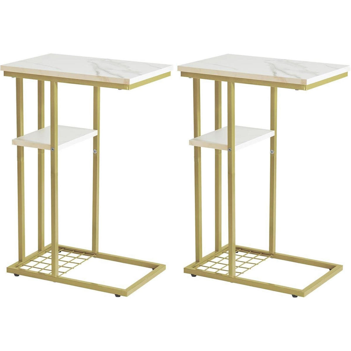 BEISTELLTISCH 2er-Set Marmormuster Weiß/Gold 40 x 26 x 61.5 cm - Multicolor, Metall (40/26/61.5cm)