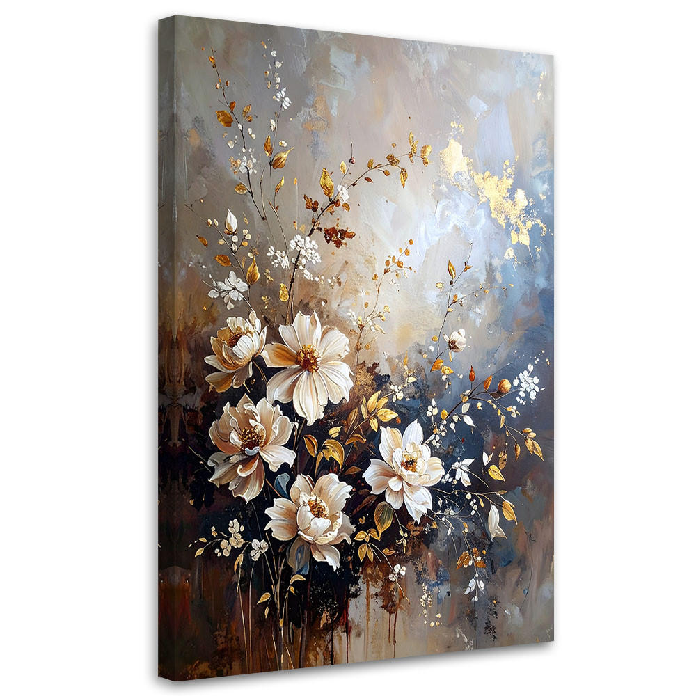 BILD auf Leinwand, Weiße Blumen einer Pflanze auf beigem Hintergrund - Beige, Textil (20/30cm) - Feeby