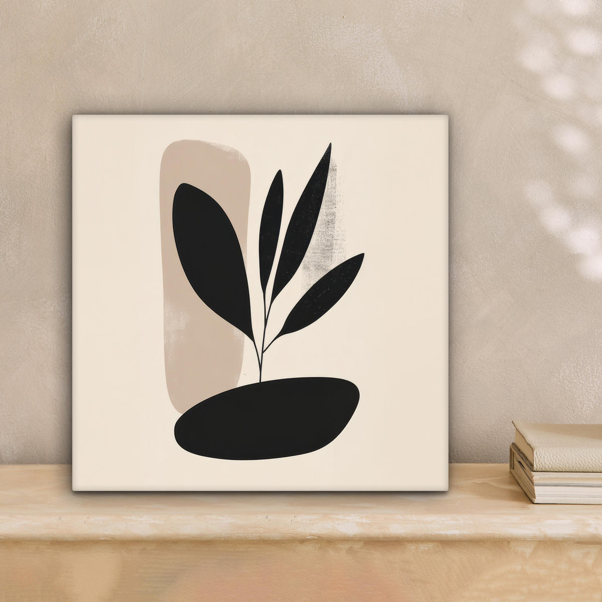 LEINWANDBILD Pflanze - Beige - Japanisch Deko Wohnzimmer 20x20 cm - Schwarz, Textil (20/20cm) - MuchoWow