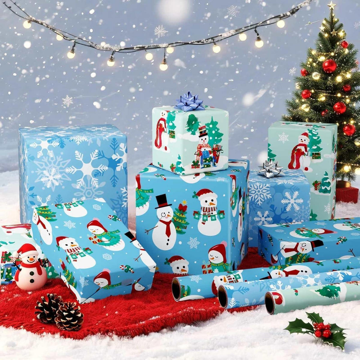 GESCHENKPAPIER 3 Rollen Set Weihnachten Kinder Blau - Multicolor, Papier (43/1/3000cm)