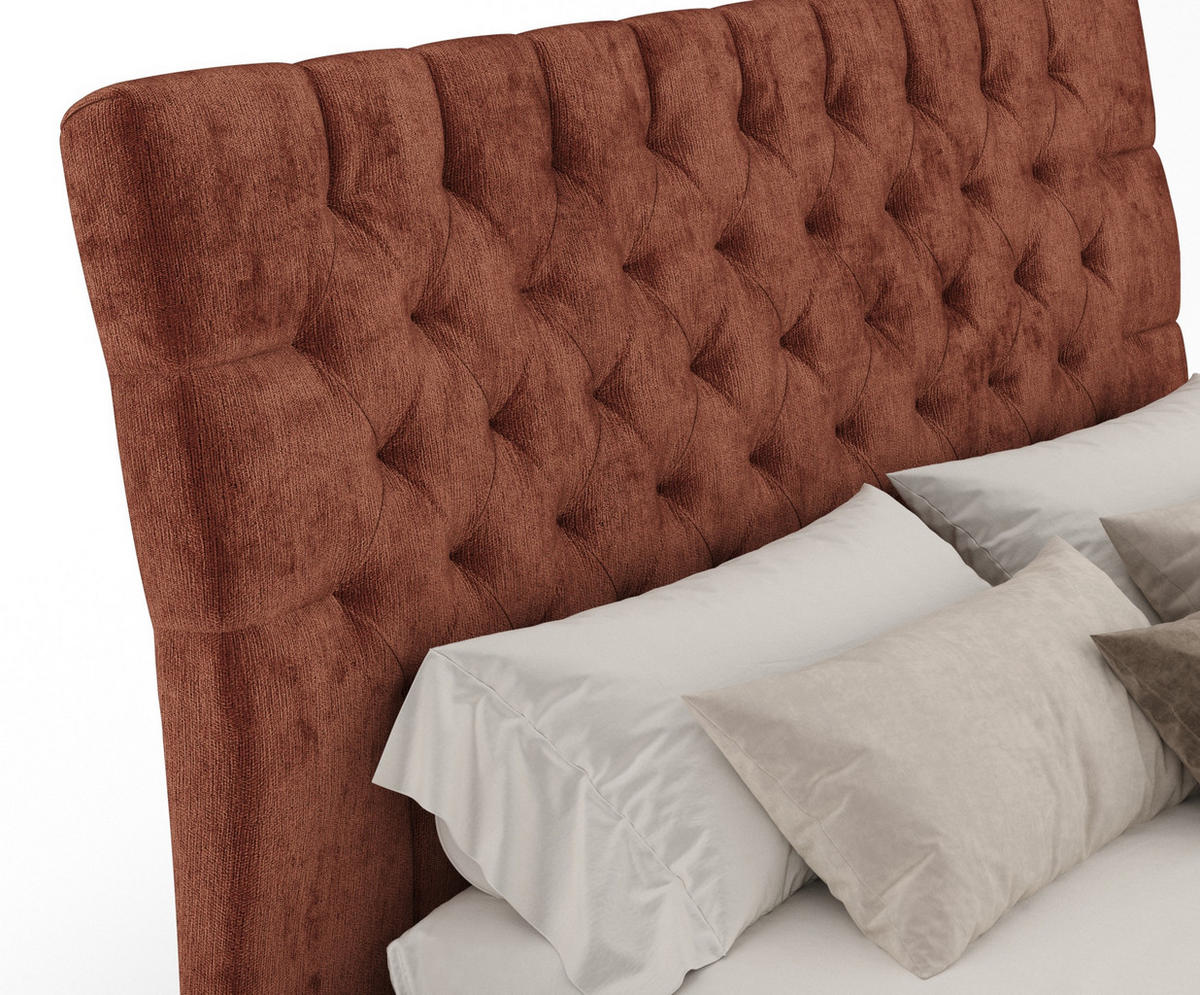POLSTERBETT Vezzola Kupferfarbe 180/200 cm im Chenille-Stoff - Schwarz/Naturfarben, Holz/Holzwerkstoff (180/200cm) - Maison de Reve