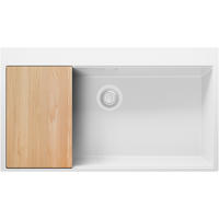 SPÜLBECKEN Oslo, 2-er set Alles Weiß 88/50 cm 1 Becken + Ablauf-Set + Schneidebrett ab 90er Unterschrank - Beige/Weiß, Kunststoff (88/20/50cm) - Primagran