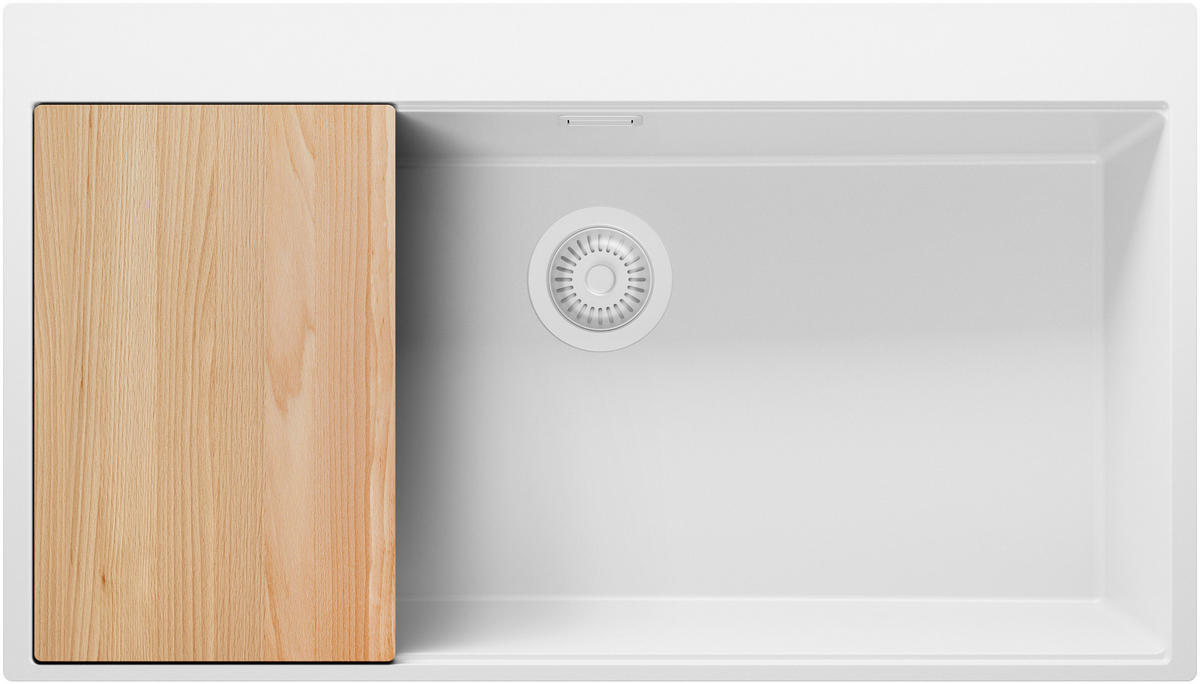 SPÜLBECKEN Oslo, 2-er set Alles Weiß 88/50 cm 1 Becken + Ablauf-Set + Schneidebrett ab 90er Unterschrank - Beige/Weiß, Kunststoff (88/20/50cm) - Primagran