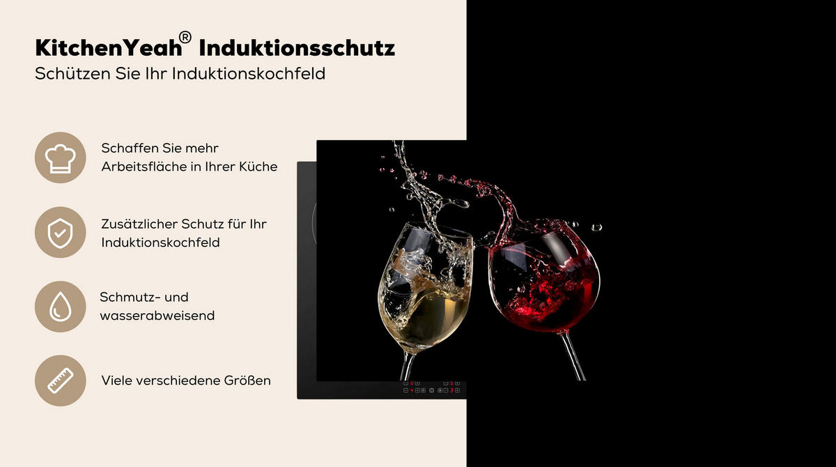HERDABDECKPLATTE Rotwein - Weißwein - Glas - Schwarz 75x52 cm - Weinrot, Kunststoff (75/0.2/52cm) - MuchoWow