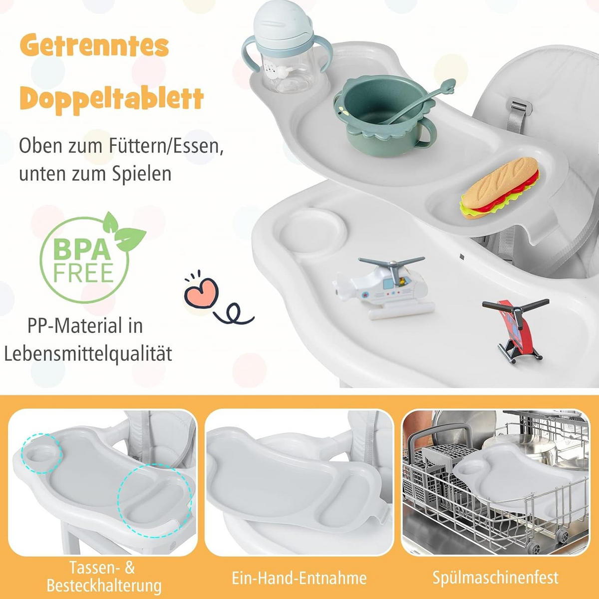 BABYHOCHSTUHL Grau - Grau, Kunststoff (51/104/62cm) - COSTWAY