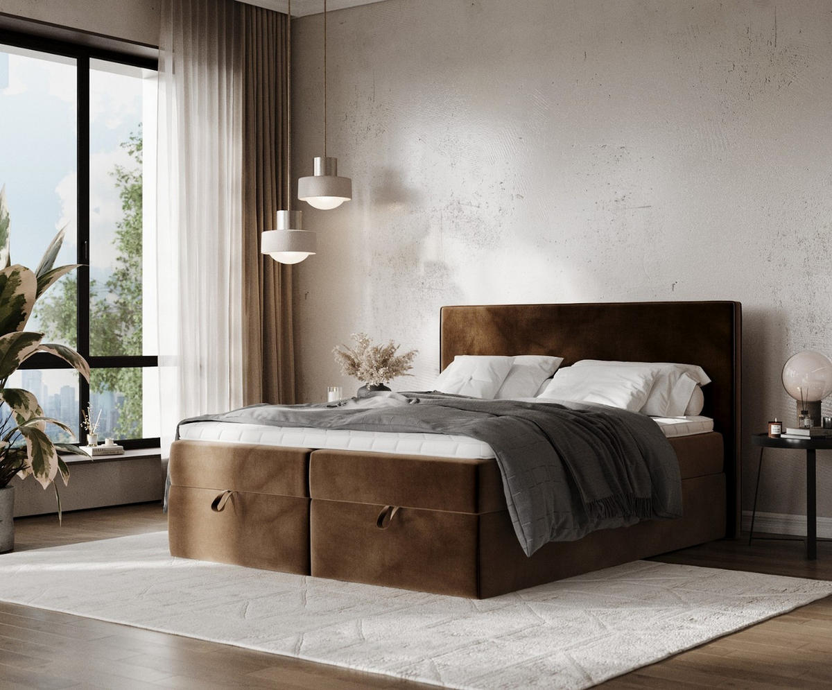 BOXBETT Velma 180/200 cm Braun im Kronos Stoff - Schwarz/Braun, Holz/Holzwerkstoff (180/200cm) - AltaBeds