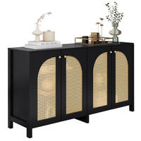 SIDEBOARD 145/80/40 cm Schwarz aus MDF mit 4 Rattantüren - Schwarz, Holzwerkstoff (80/40/145cm) - OKMYHOME